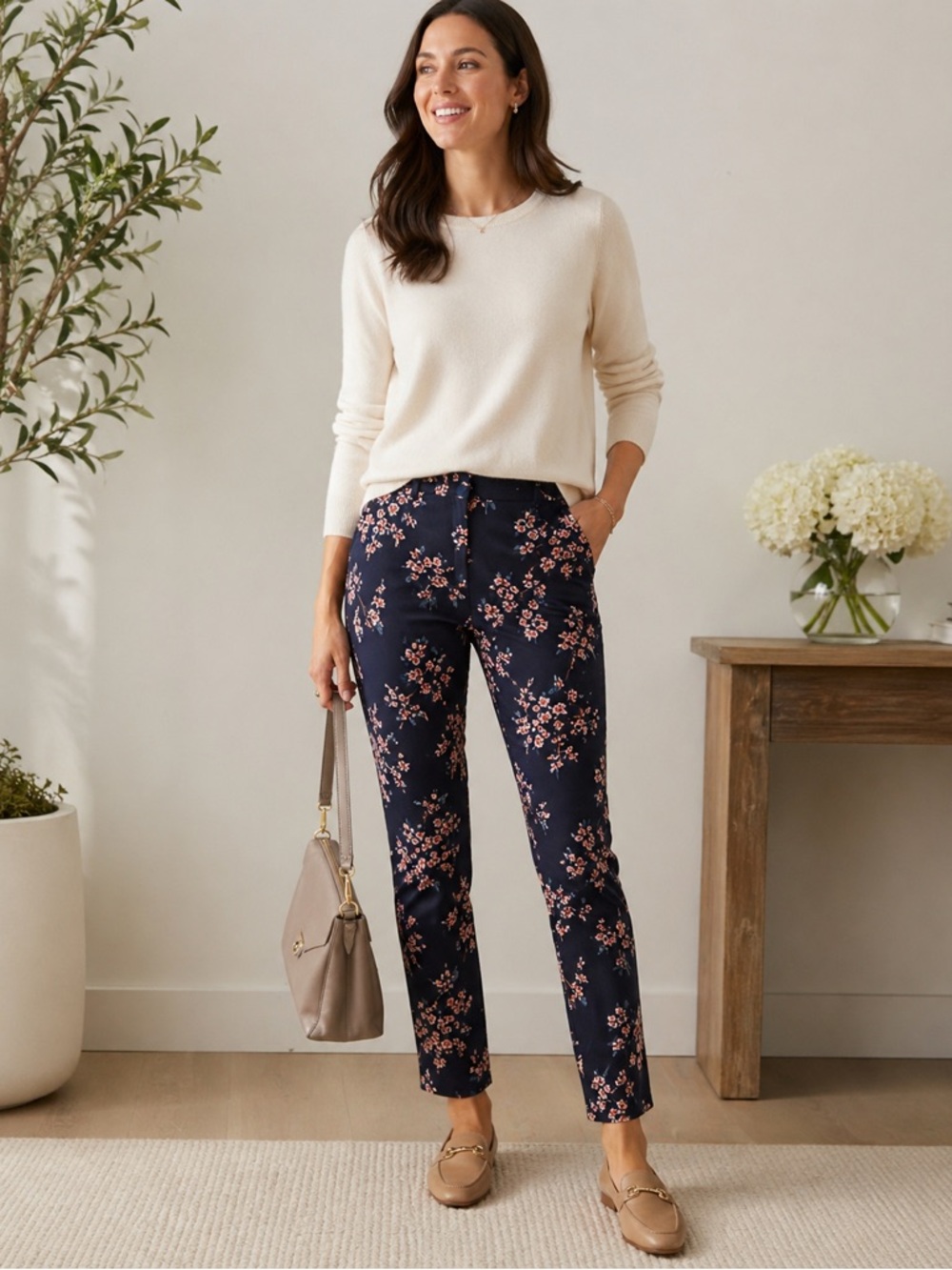 Banana Republic Ryan Slim Floral Ankle Trousers Old Money Preppy Pants